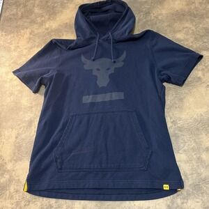 Under Armour Hoodie Men's L Blue PROJECT ROCK Short Sleeve Crossover Terry